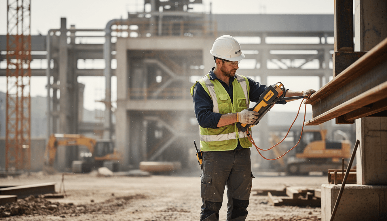 Worker using detection device in occupational setting